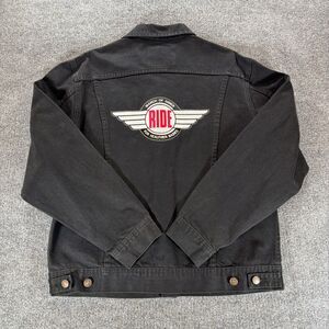 Vintage Lee Black Denim Jacket March Of Dimes Size Medium 90’s Y2K Biker Jacket